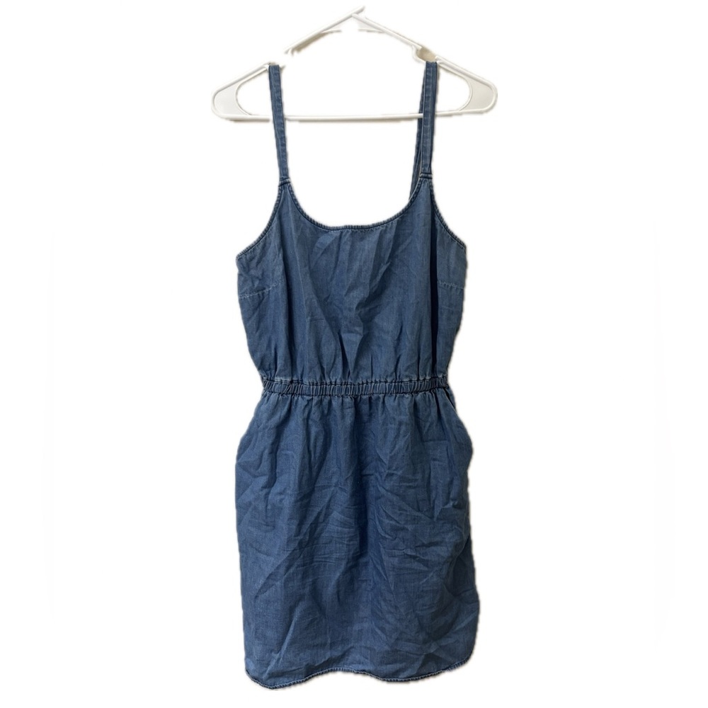 Old Navy Chambray Denim Look Cotton Sundress Medium Elastic Waist Summer Dress